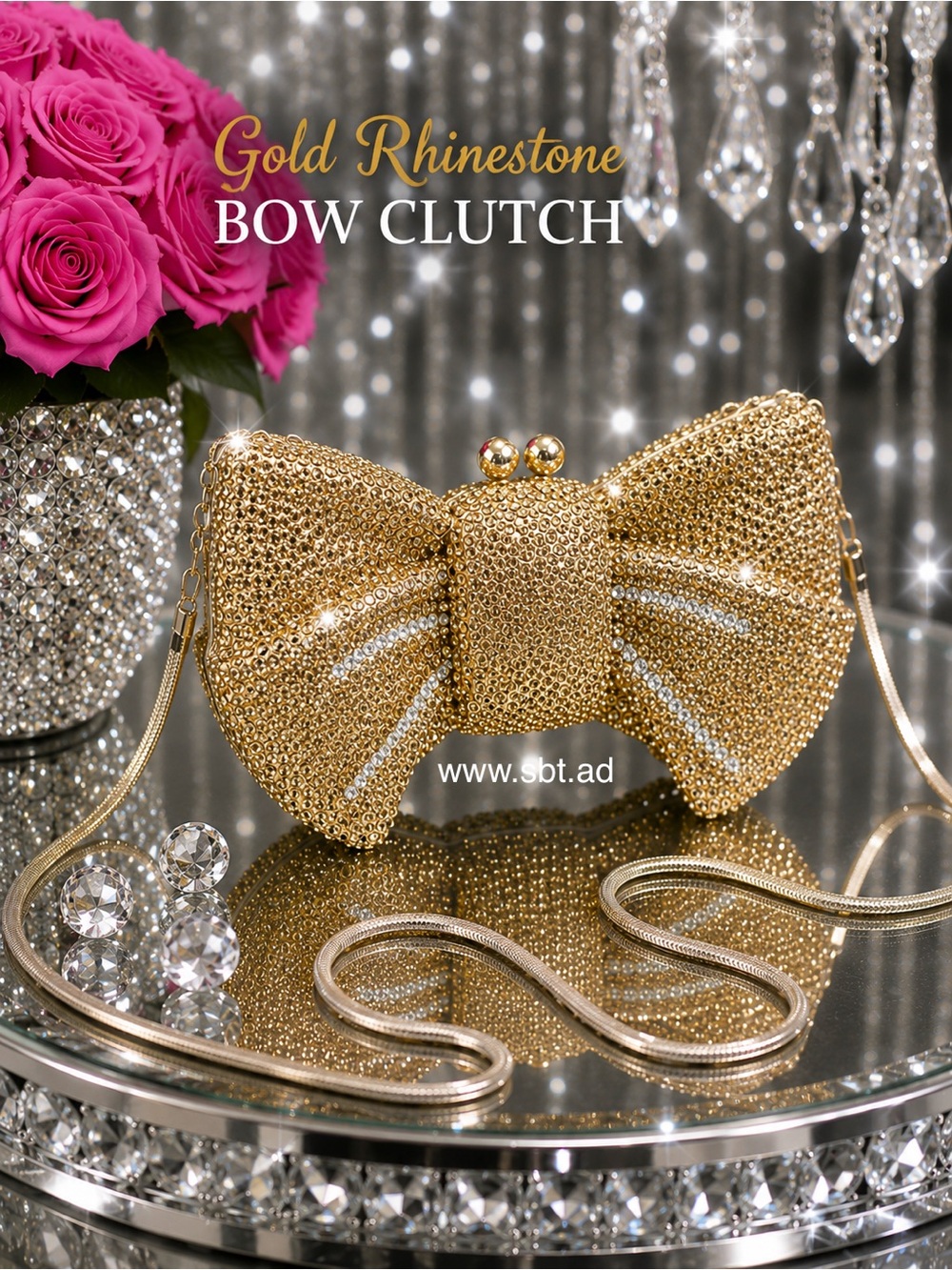 NWT Bow Clutch Purse Sparkling Bling Swarovski Crystal Rhinestone Bag +Gift - Picture 11 of 14